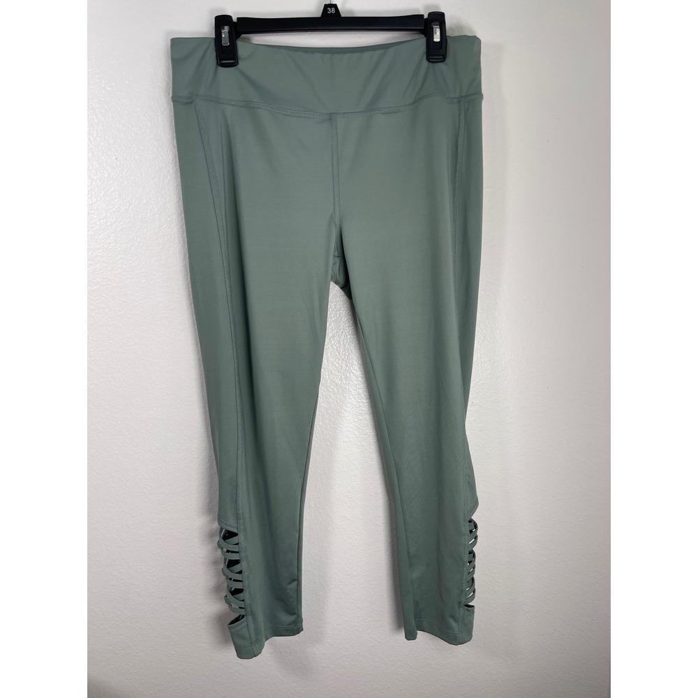 Jockey Womens Sage Green Lattice Strappy Ankle Cropped Leggings XL Activewear